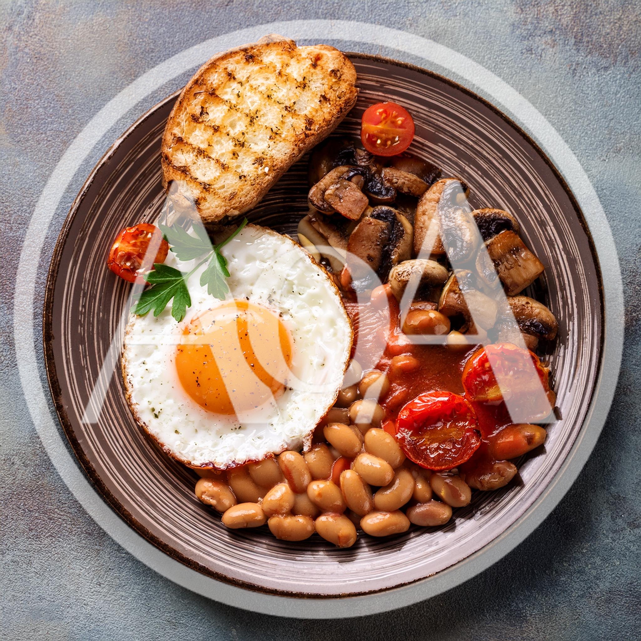 Full English Breakfast Plate With Fried Egg And Beans