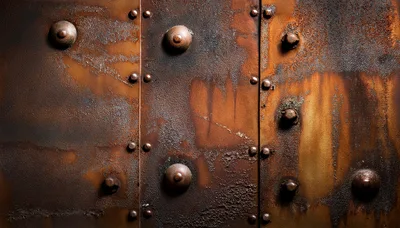 Weathered Metal Plates With Rivets And Rust Texture