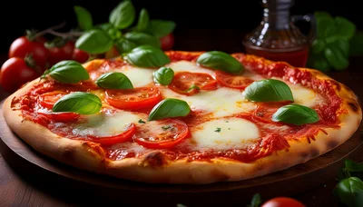 Fresh Margherita Pizza With Basil And Tomatoes