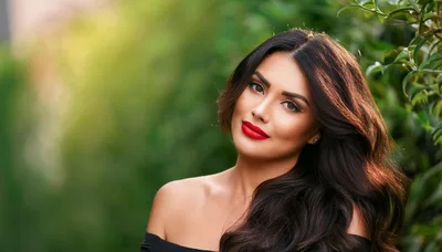 Portrait Of A Beautiful Woman With Red Lipstick