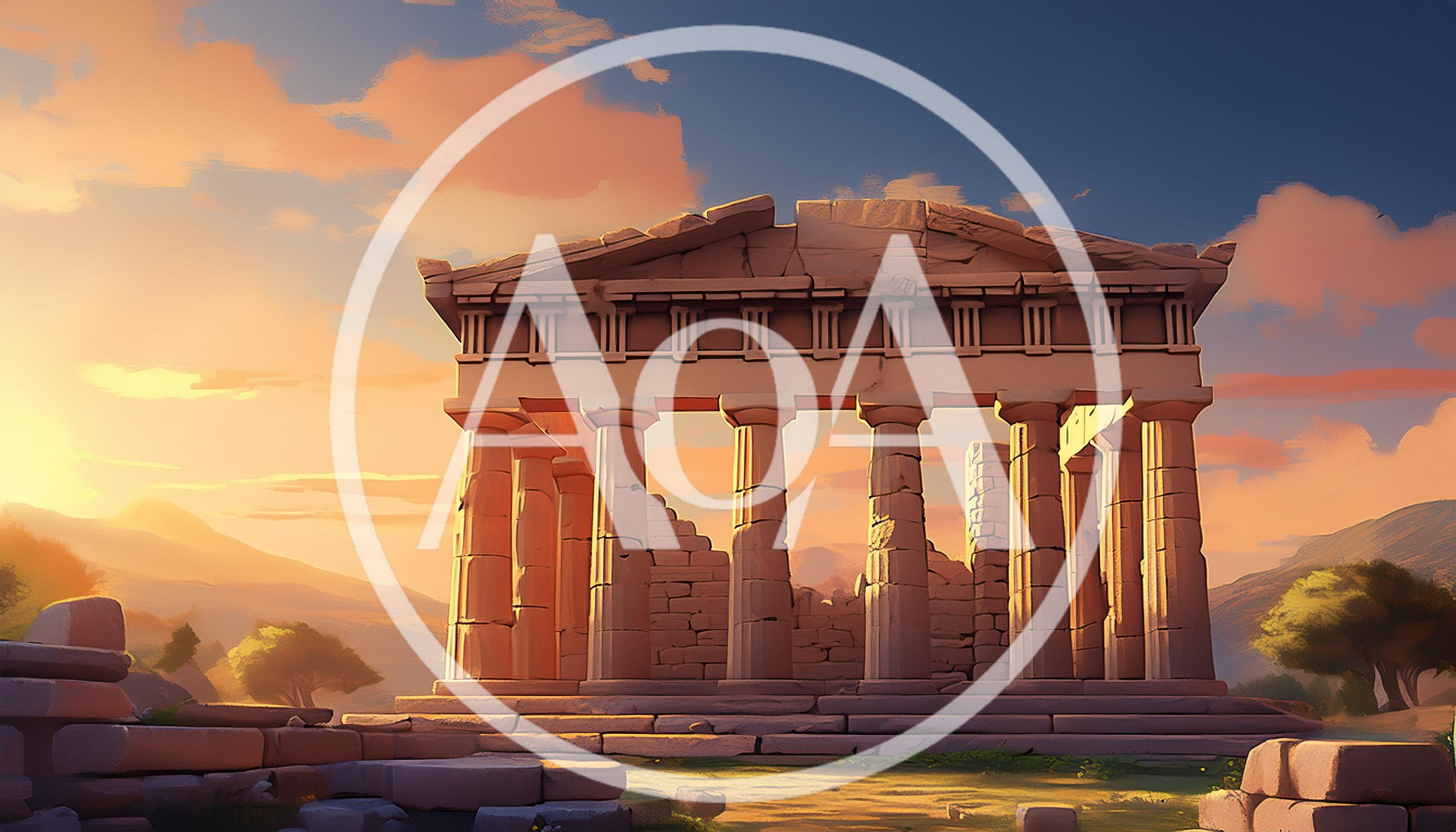 Ancient Greek Temple Ruins At Sunset