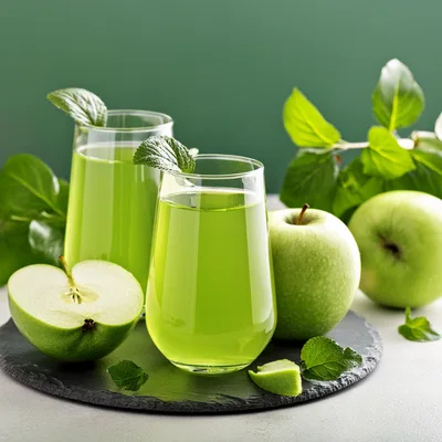 Two Glasses Of Fresh Green Apple Juice