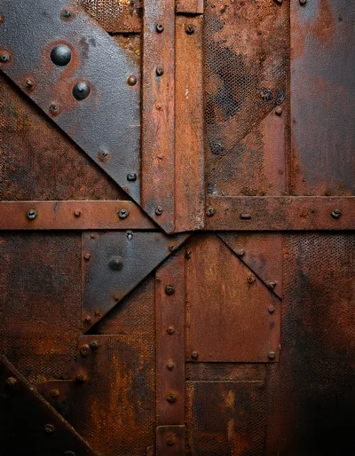 Weathered Industrial Metal Plate Surface With Rivets