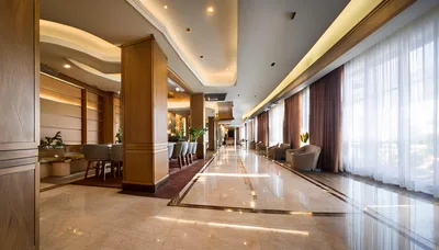 Modern Hotel Lobby Interior With Polished Marble Floors