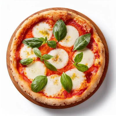 Fresh Margherita Pizza On A Wooden Board