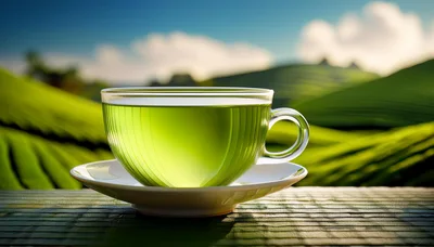 Glass Cup Of Green Tea On A Tea Plantation