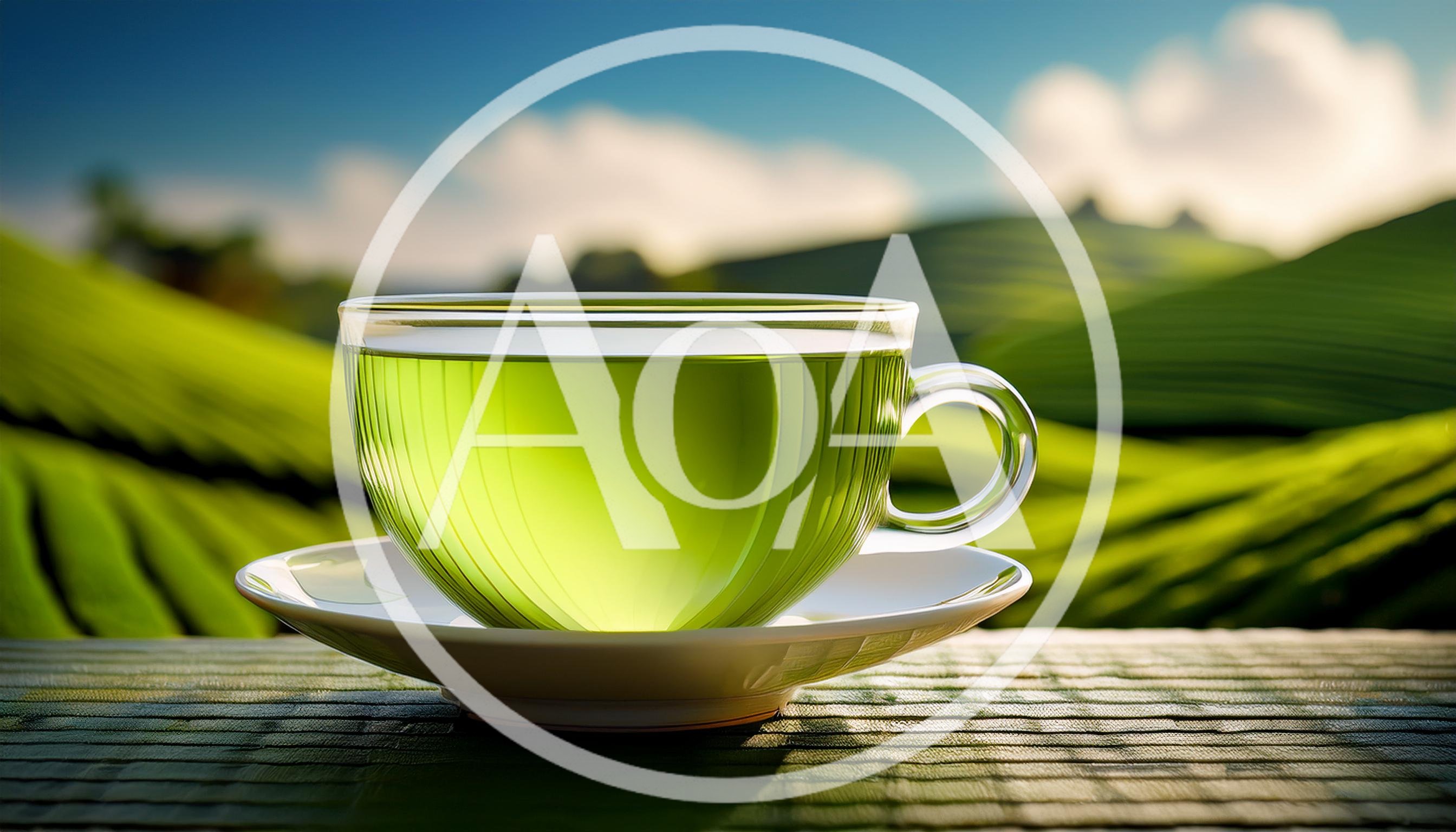 Glass Cup Of Green Tea On A Tea Plantation