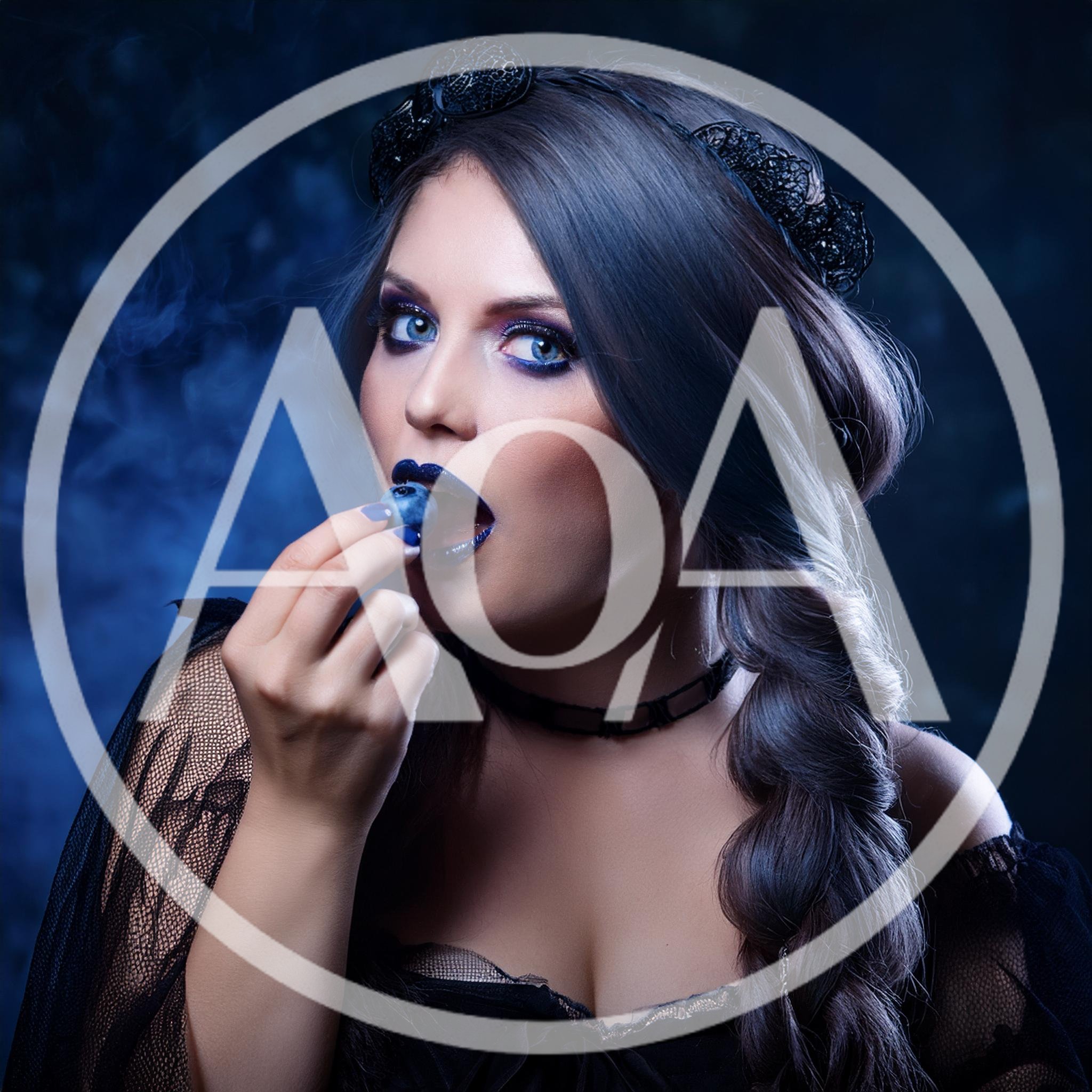 Gothic Woman Eating A Blueberry In Dark Studio