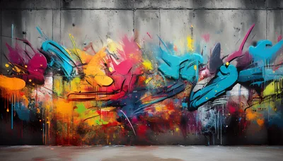 Vibrant Abstract Graffiti Mural On Concrete Wall