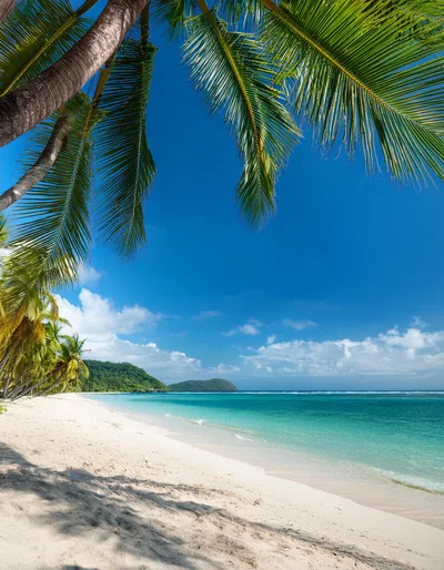 Tropical Beach Landscape With Palm Trees And Turquoise Water