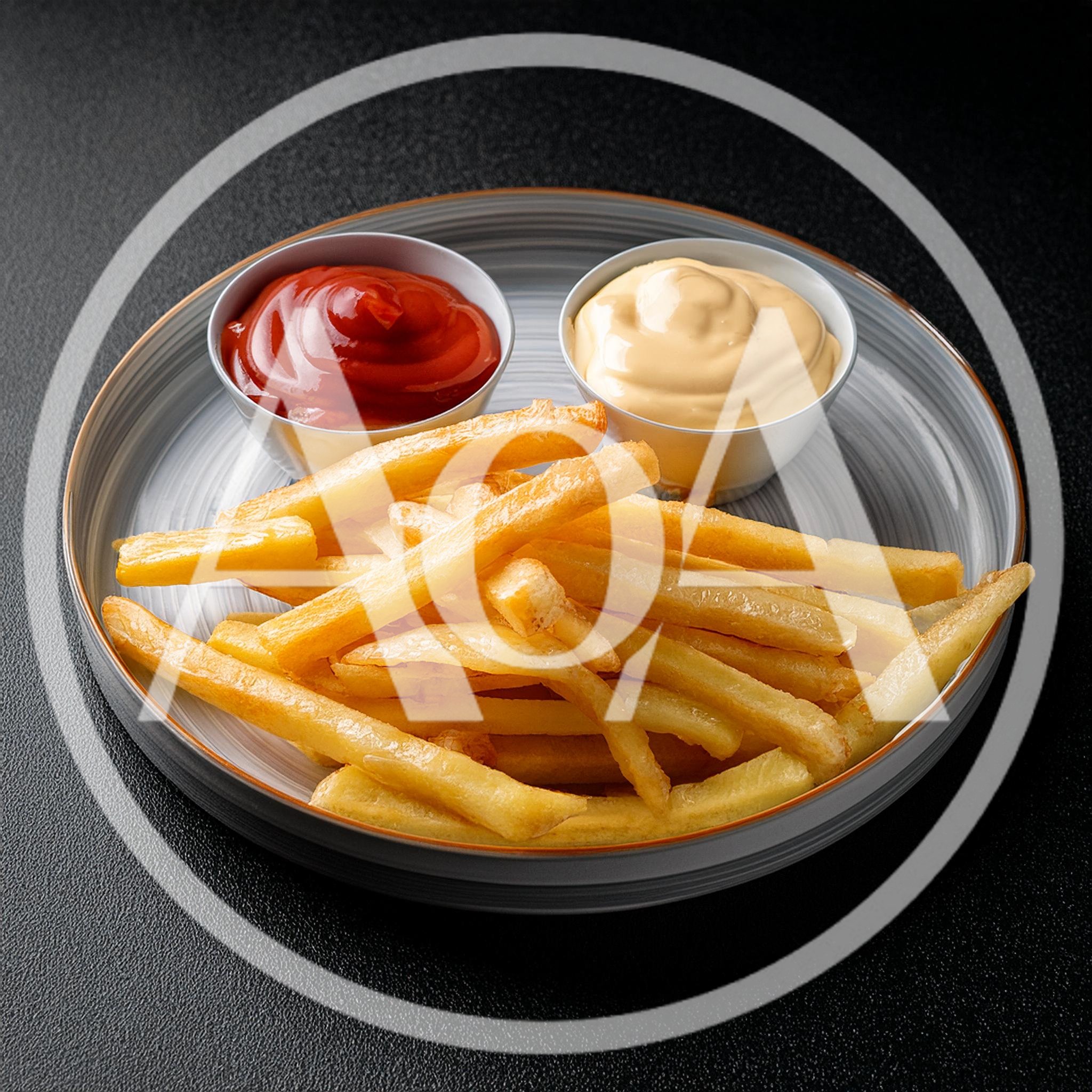 Crispy French Fries With Ketchup And Mayonnaise