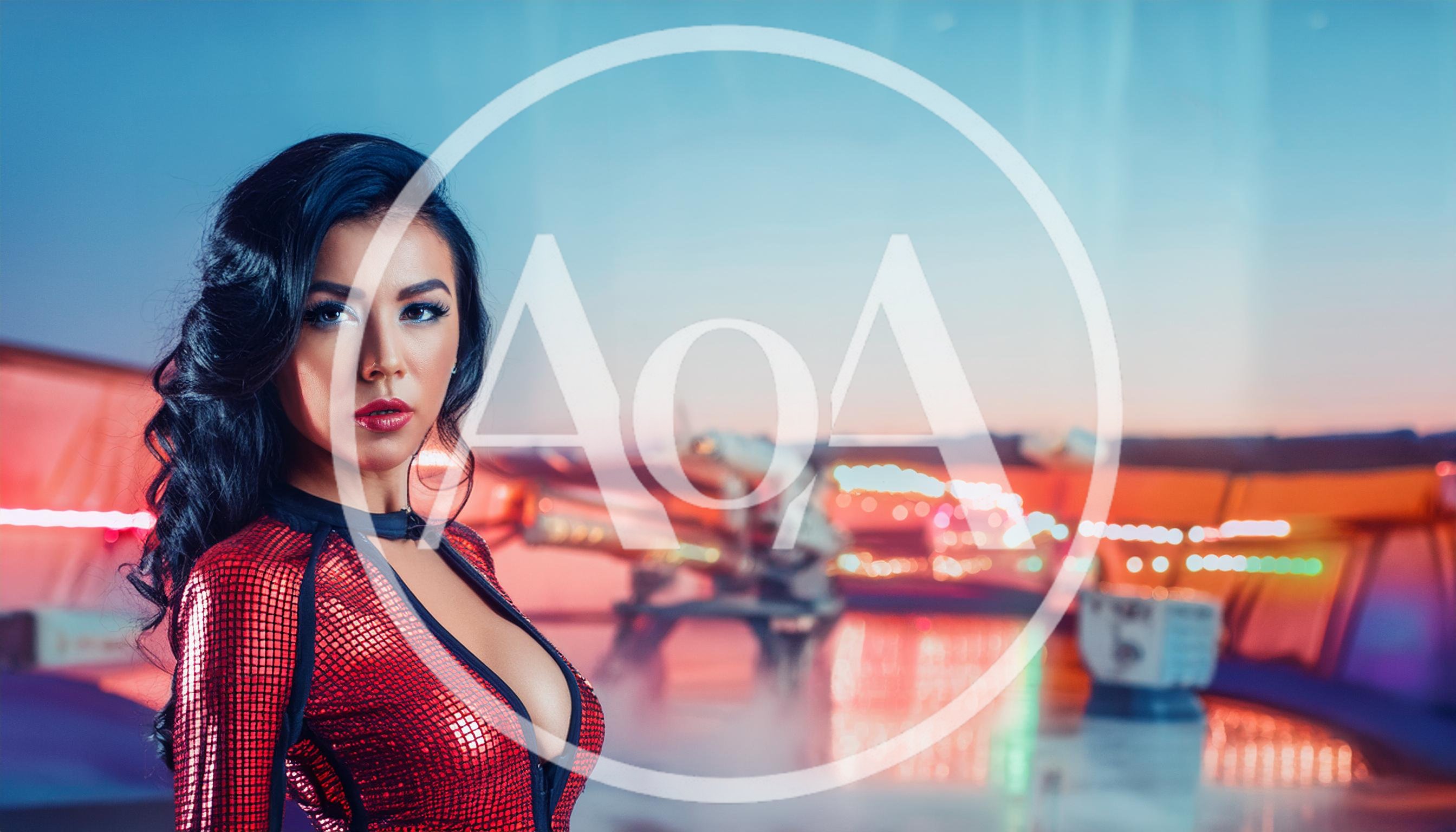 Futuristic Woman In Red Sequin Dress