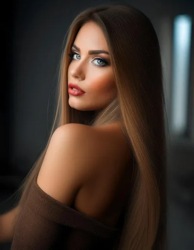 Portrait Of A Beautiful Woman With Long Straight Hair