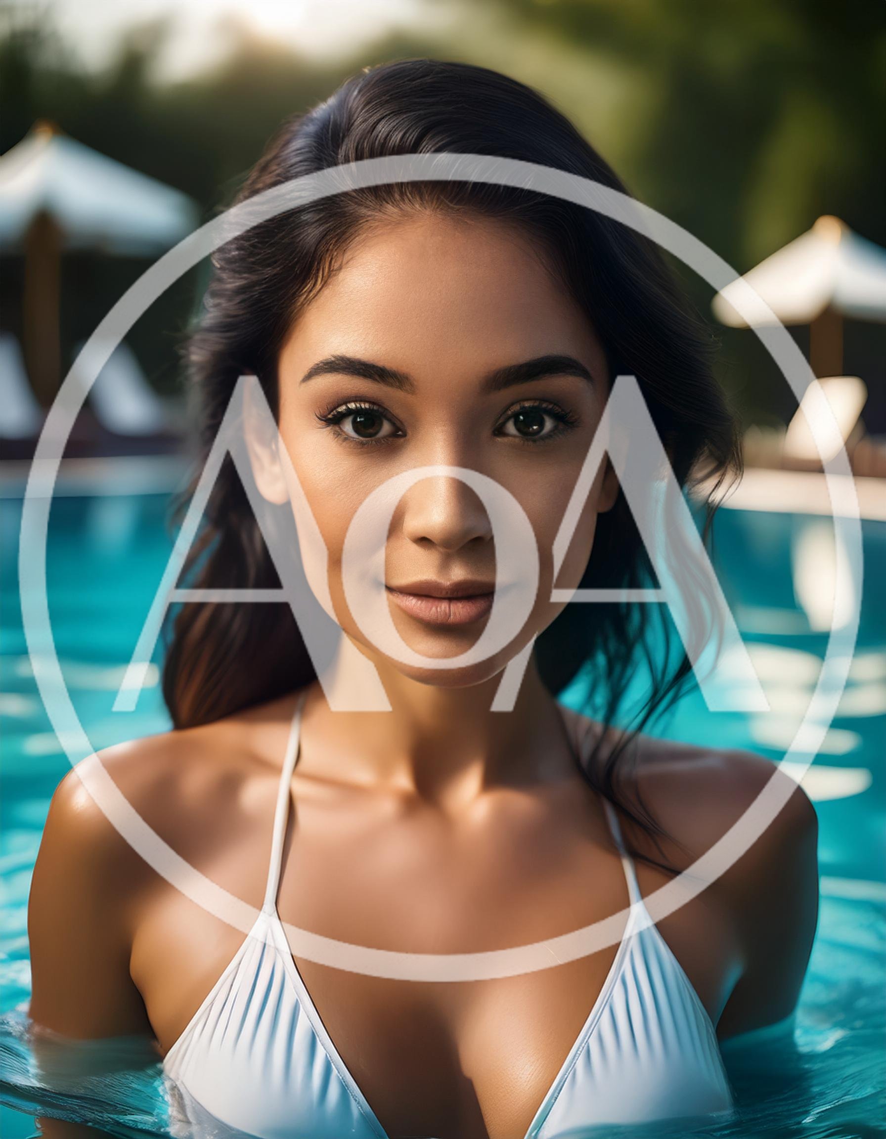 Young Woman Relaxing In A Swimming Pool