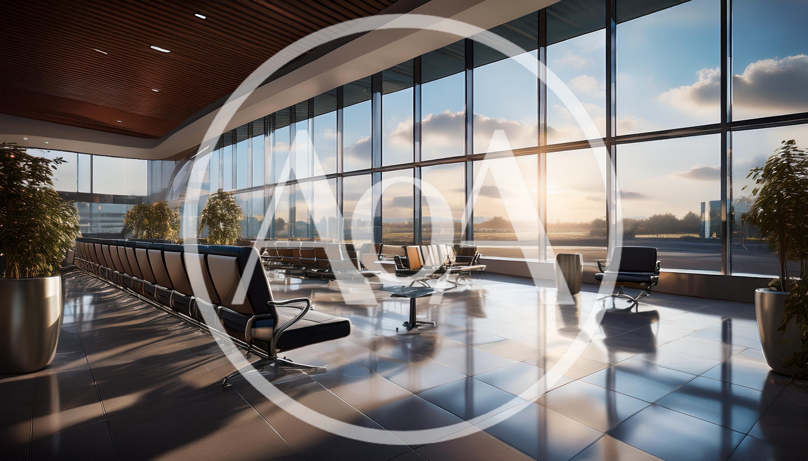 Modern Airport Terminal Waiting Area With Sunset View