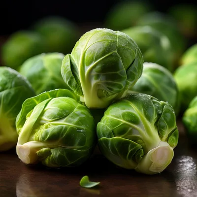 Fresh Green Brussels Sprouts on Dark Surface