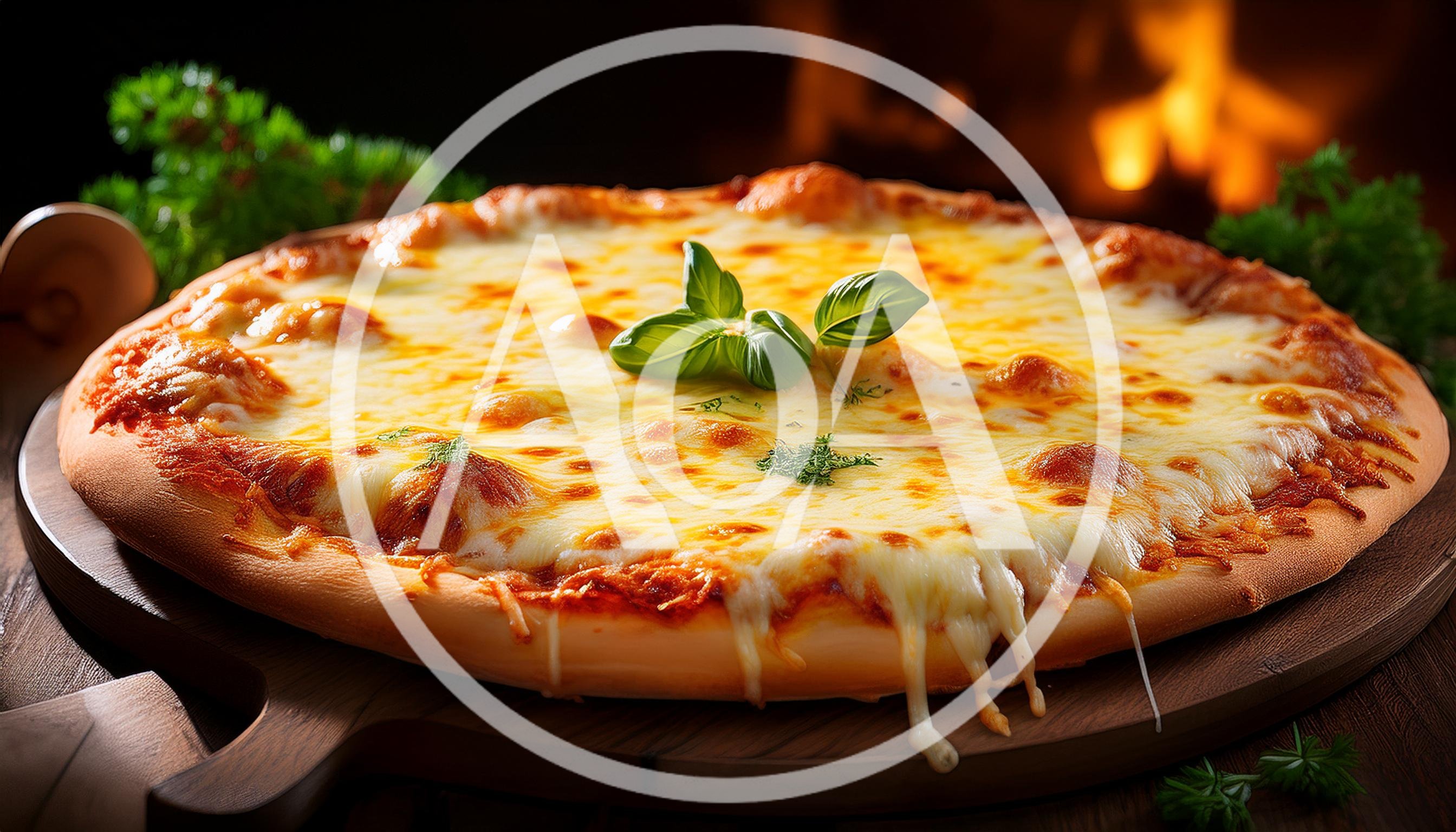 Freshly Baked Cheese Pizza on Wooden Serving Board