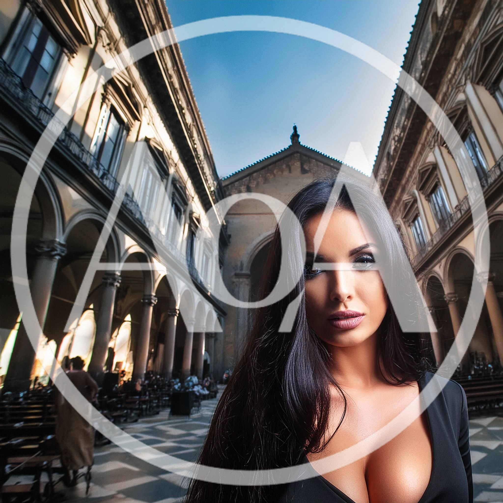 Portrait Of A Beautiful Woman In A Historic Courtyard