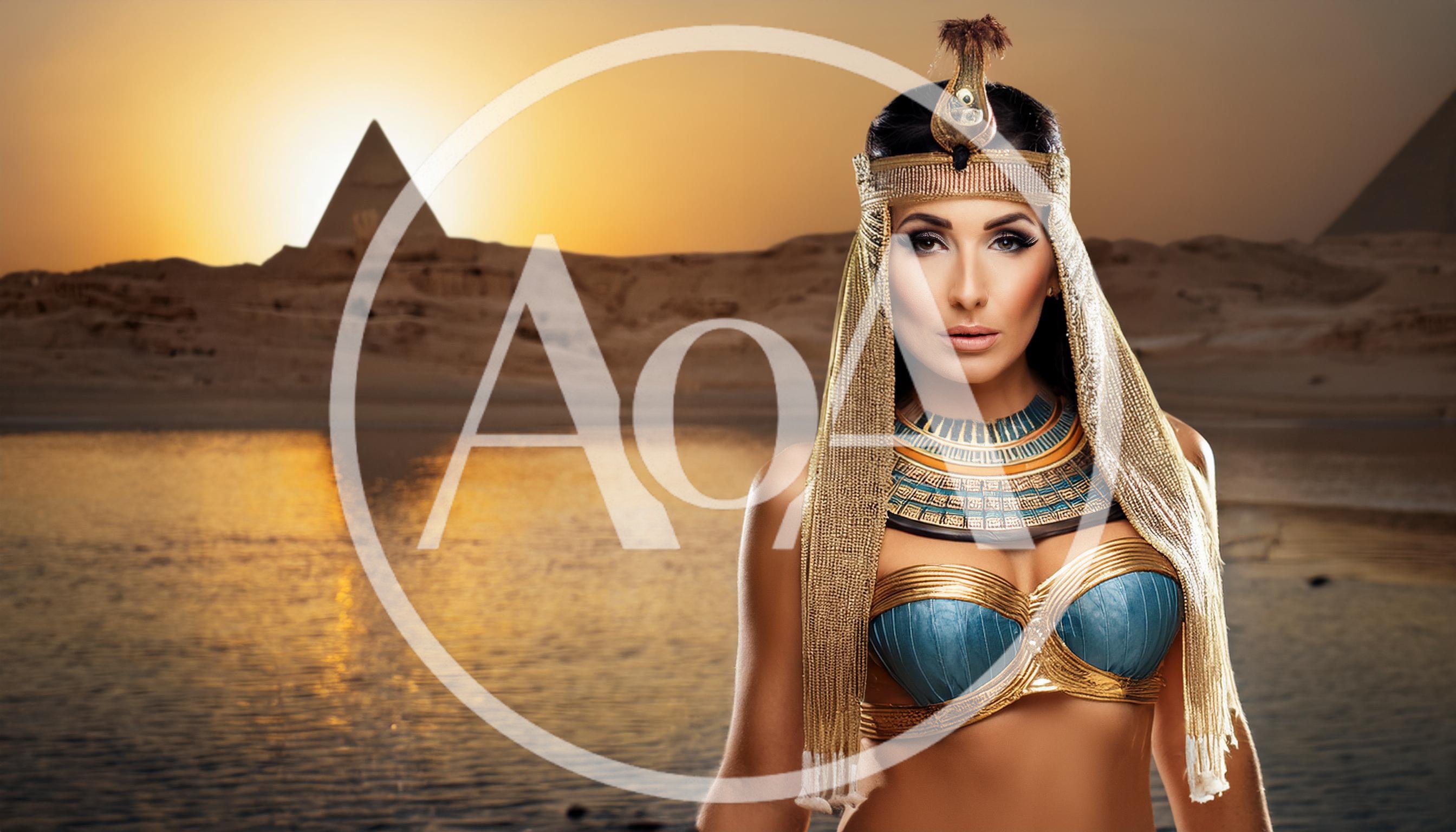 Egyptian Queen Portrait With Pyramids At Sunset