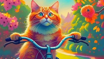 Orange Tabby Cat Riding A Bicycle