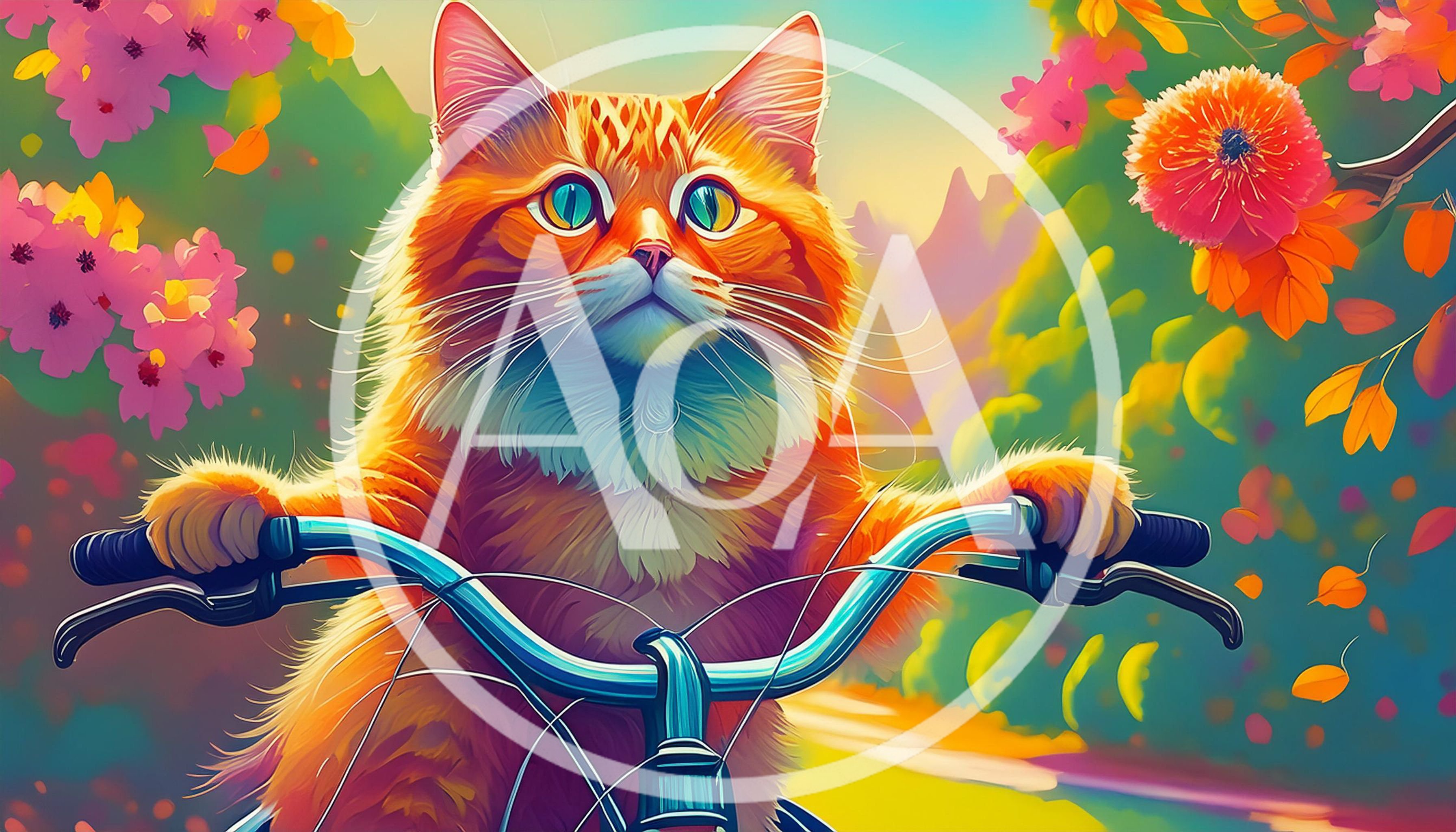 Orange Tabby Cat Riding A Bicycle
