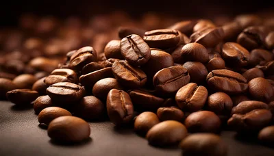 Roasted Coffee Beans Pile Close Up