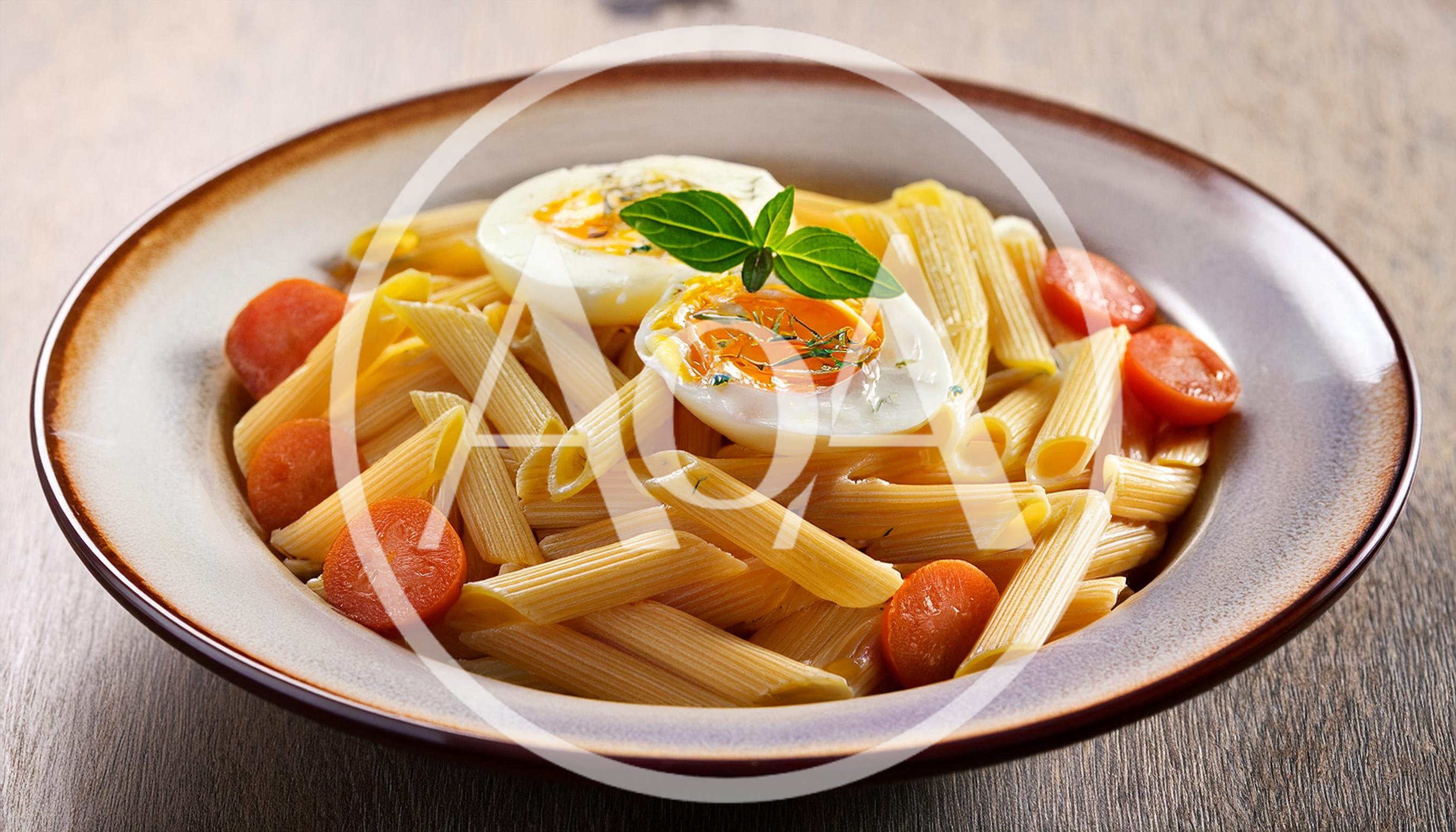 Penne Pasta Bowl With Boiled Eggs And Tomatoes
