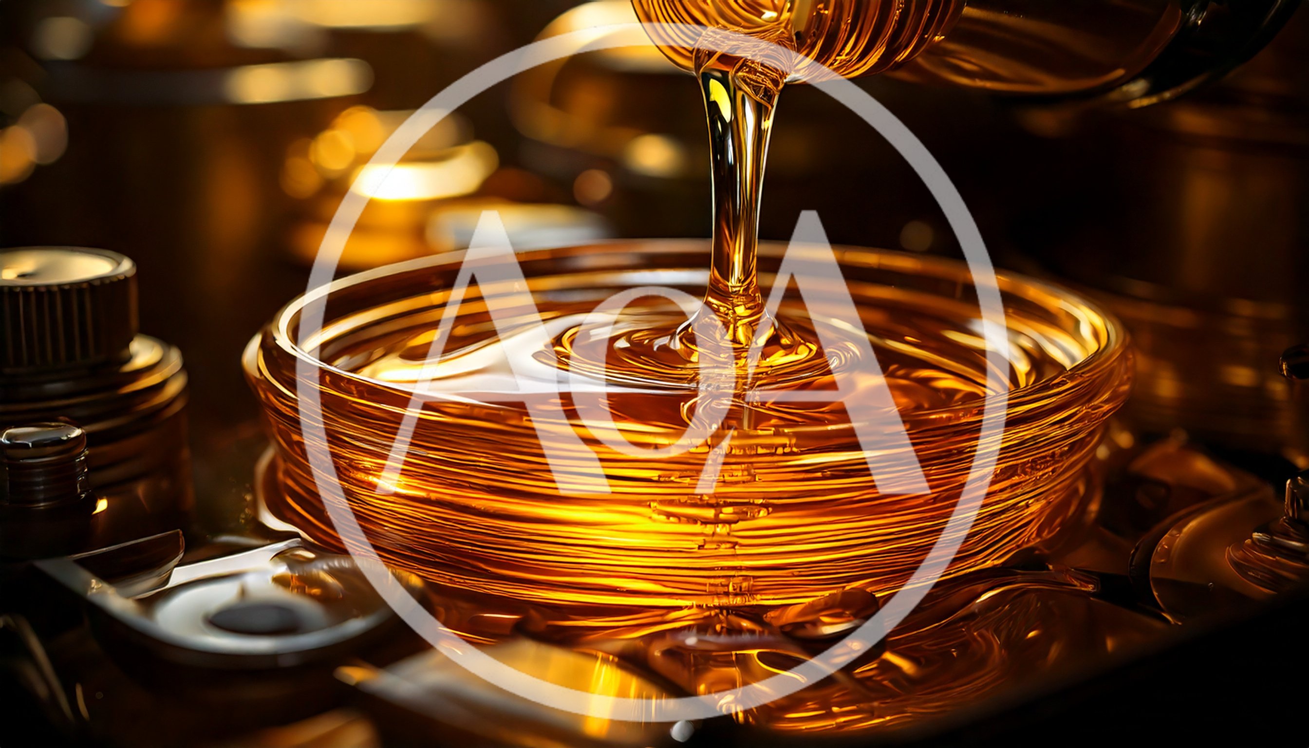 Golden Oil Pouring Into A Glass Container