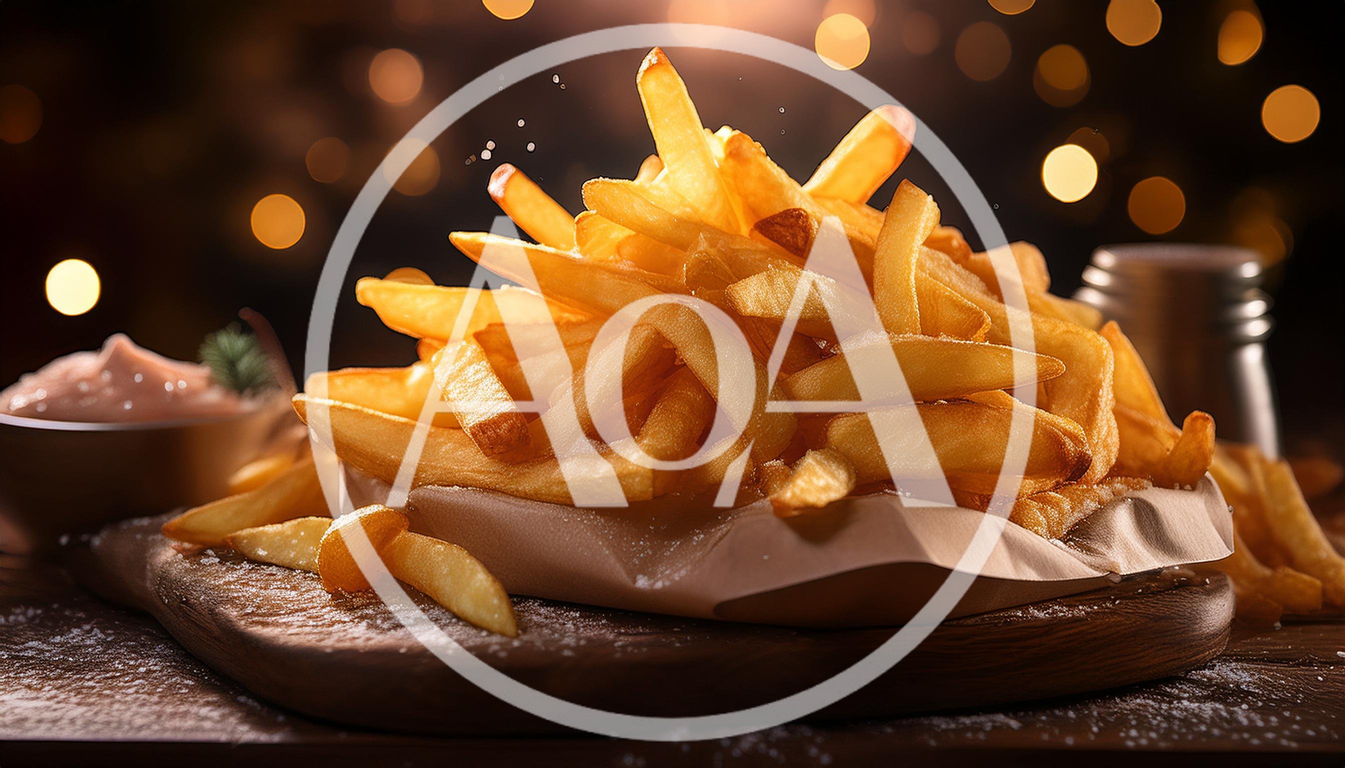 Golden Crispy French Fries On A Wooden Board