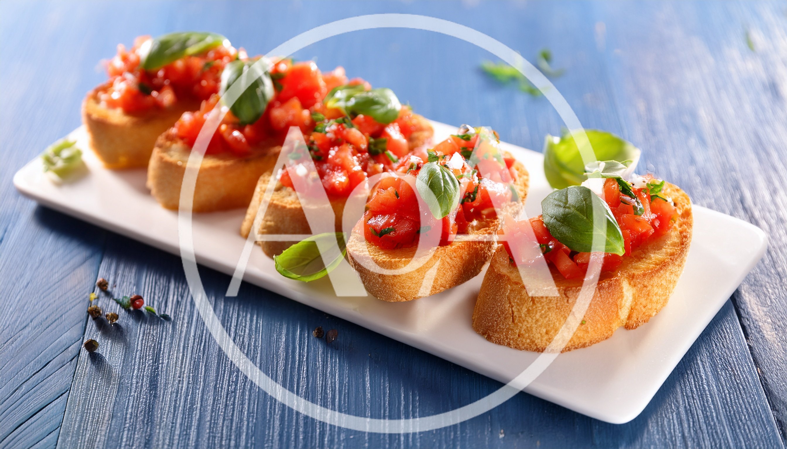 Fresh Tomato Bruschetta Appetizer on White Platter