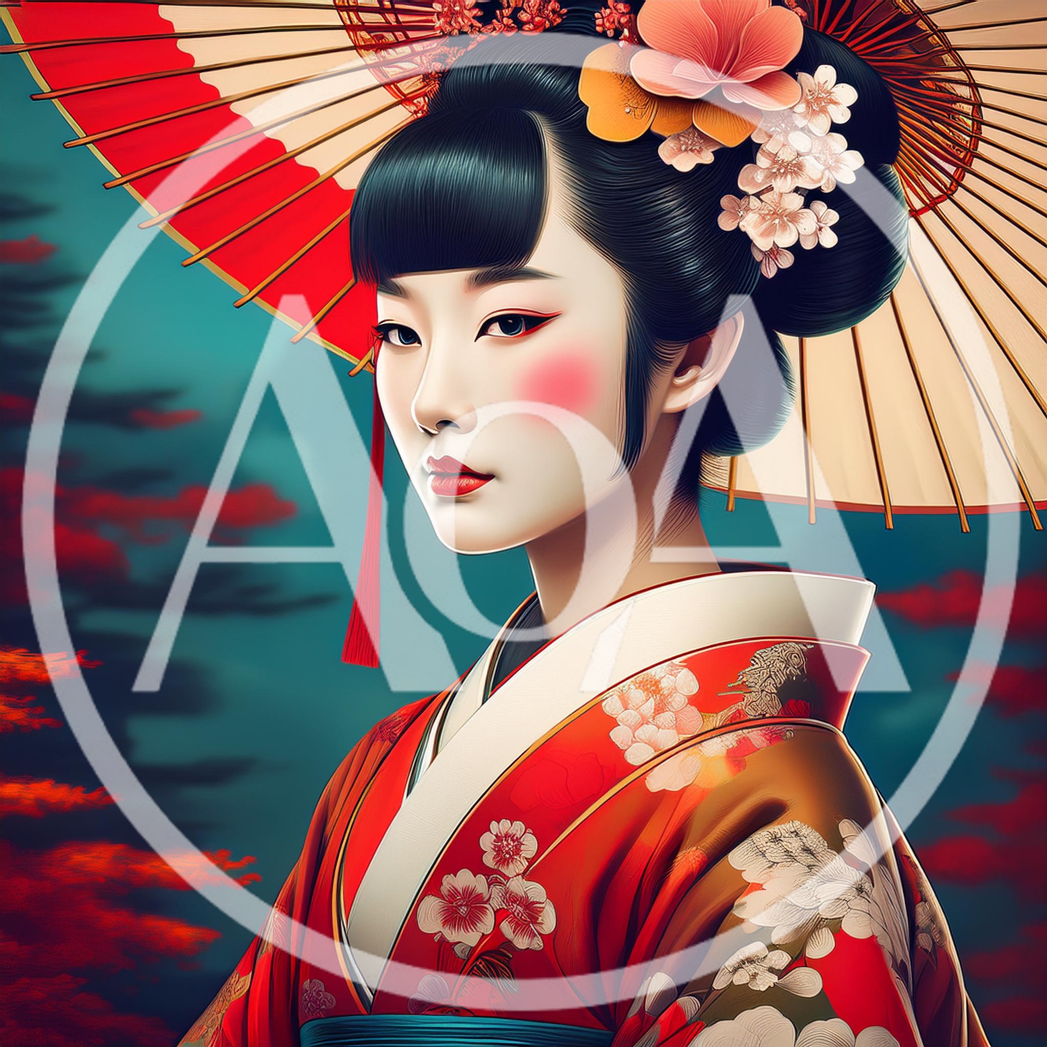 Portrait Of A Beautiful Japanese Geisha In Traditional Kimono