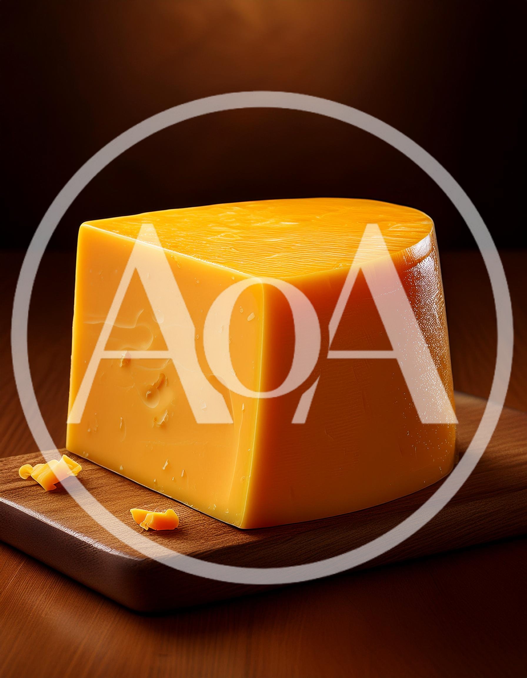 Wedge Of Sharp Cheddar Cheese On Wooden Board