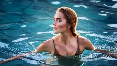 Young Woman Swimming In A Luxury Hotel Pool