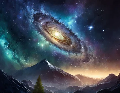 Majestic Galaxy Over Snowy Mountain Peak