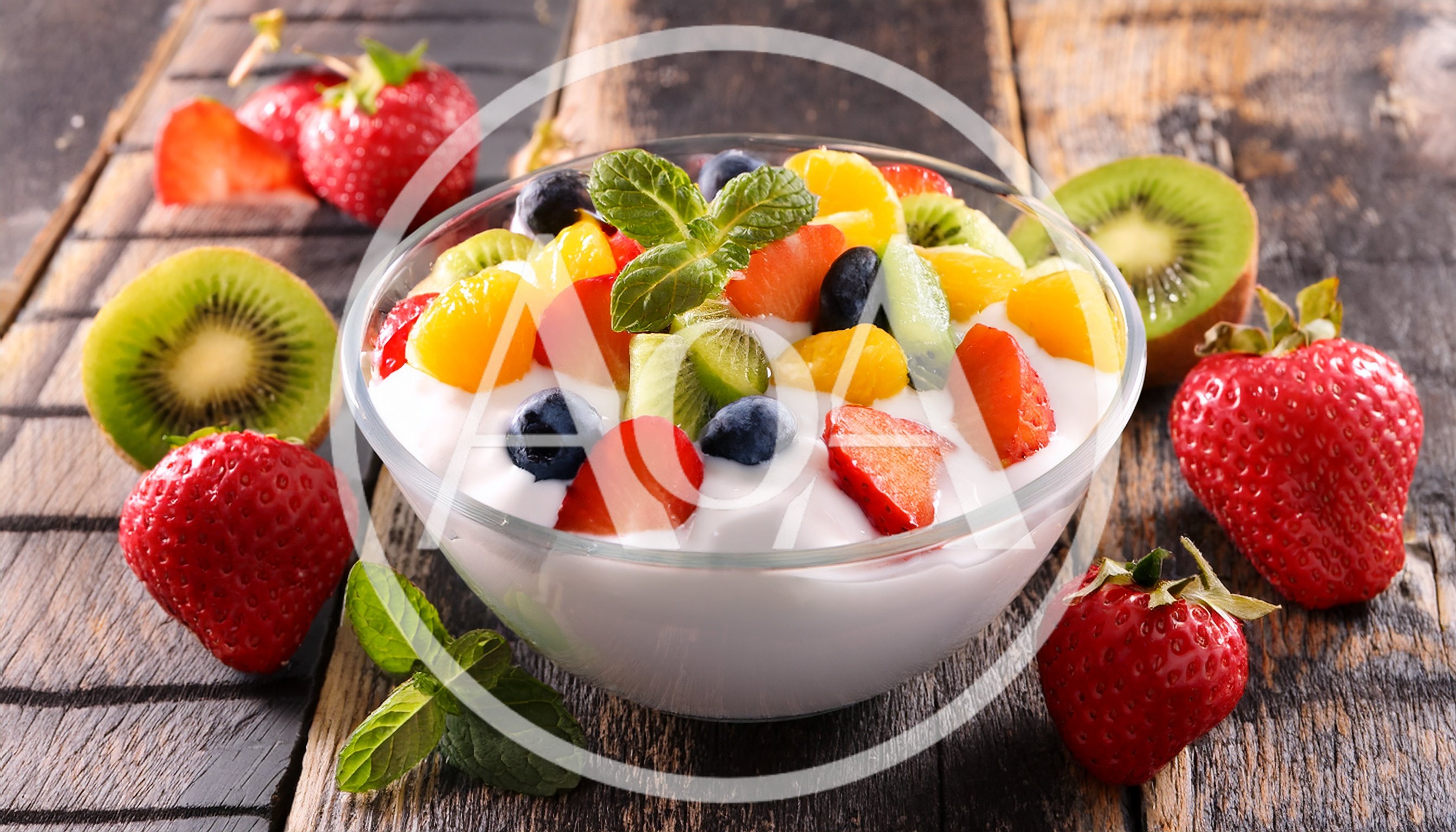 Bowl of Fresh Fruit Salad with Yogurt