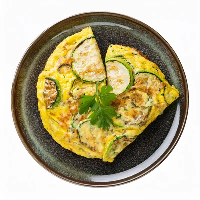Zucchini Frittata Served On A Dark Ceramic Plate