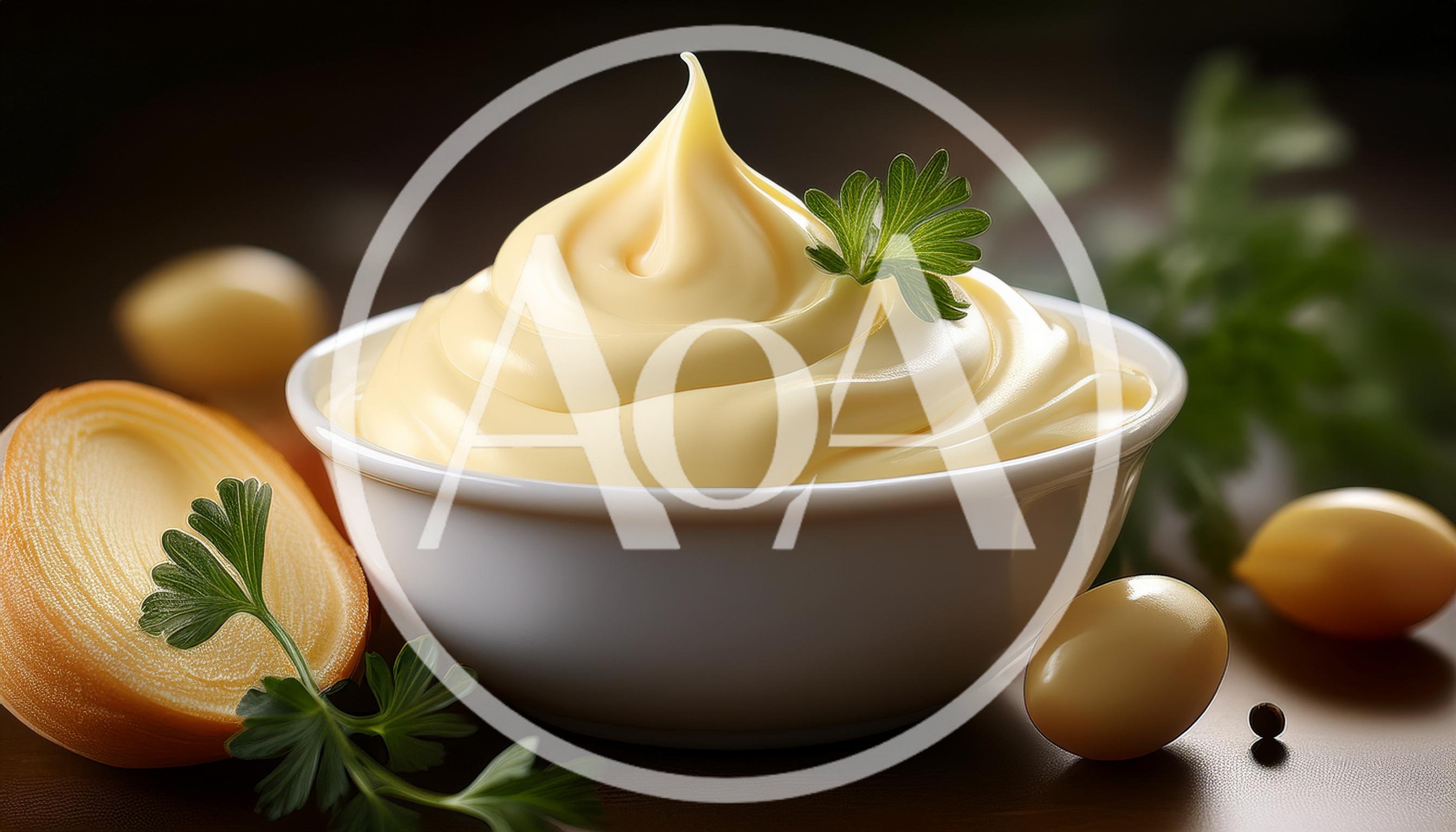 Bowl Of Creamy Mayonnaise With Fresh Parsley Garnish