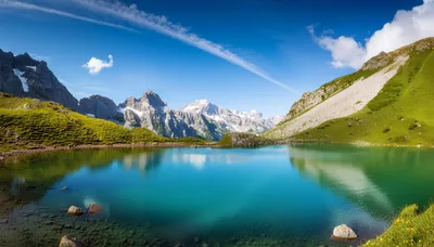 Alpine Lake Surrounded By Majestic Mountain Peaks