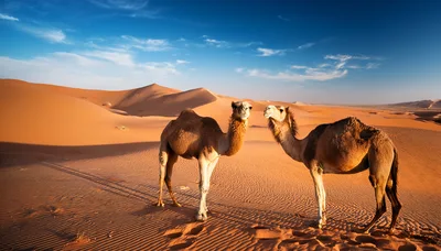 Two Camels Standing In The Vast Arabian Desert