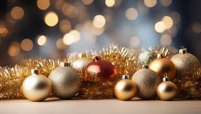 Christmas Ornaments and Gold Tinsel Decoration
