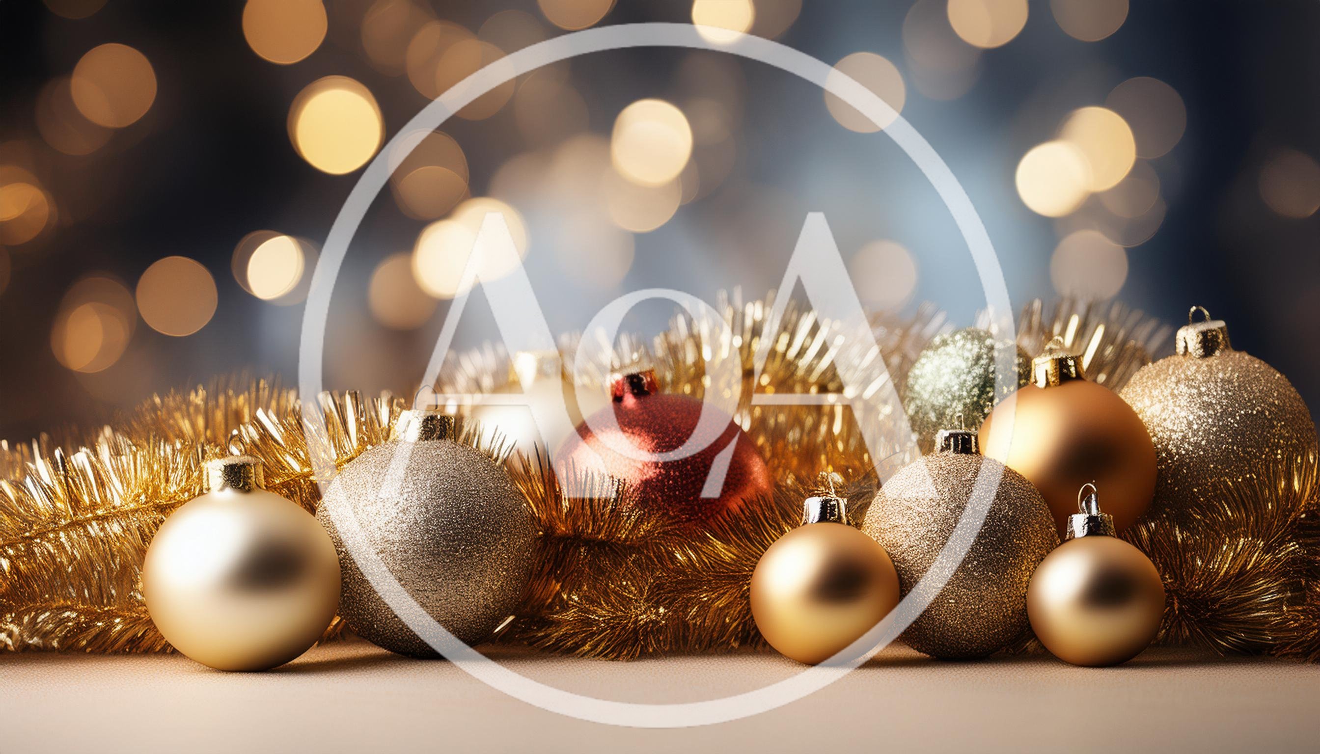 Christmas Ornaments and Gold Tinsel Decoration