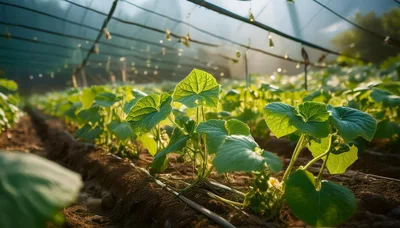 Young Cucumber Plants Growing In A Greenhouse