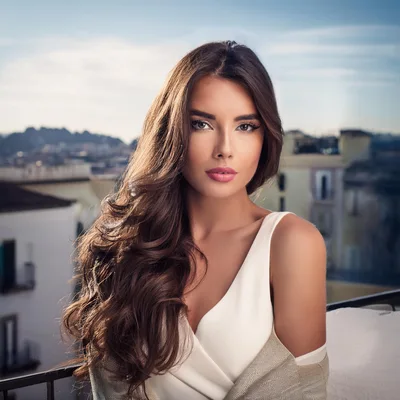Portrait Of A Beautiful Woman On A City Balcony