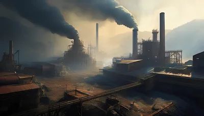 Industrial Factory Complex With Smoking Chimneys