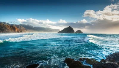 Dramatic Ocean Waves Crashing Against Coastal Rock Formations