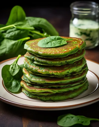 Stack of Vibrant Green Spinach Pancakes on Plate