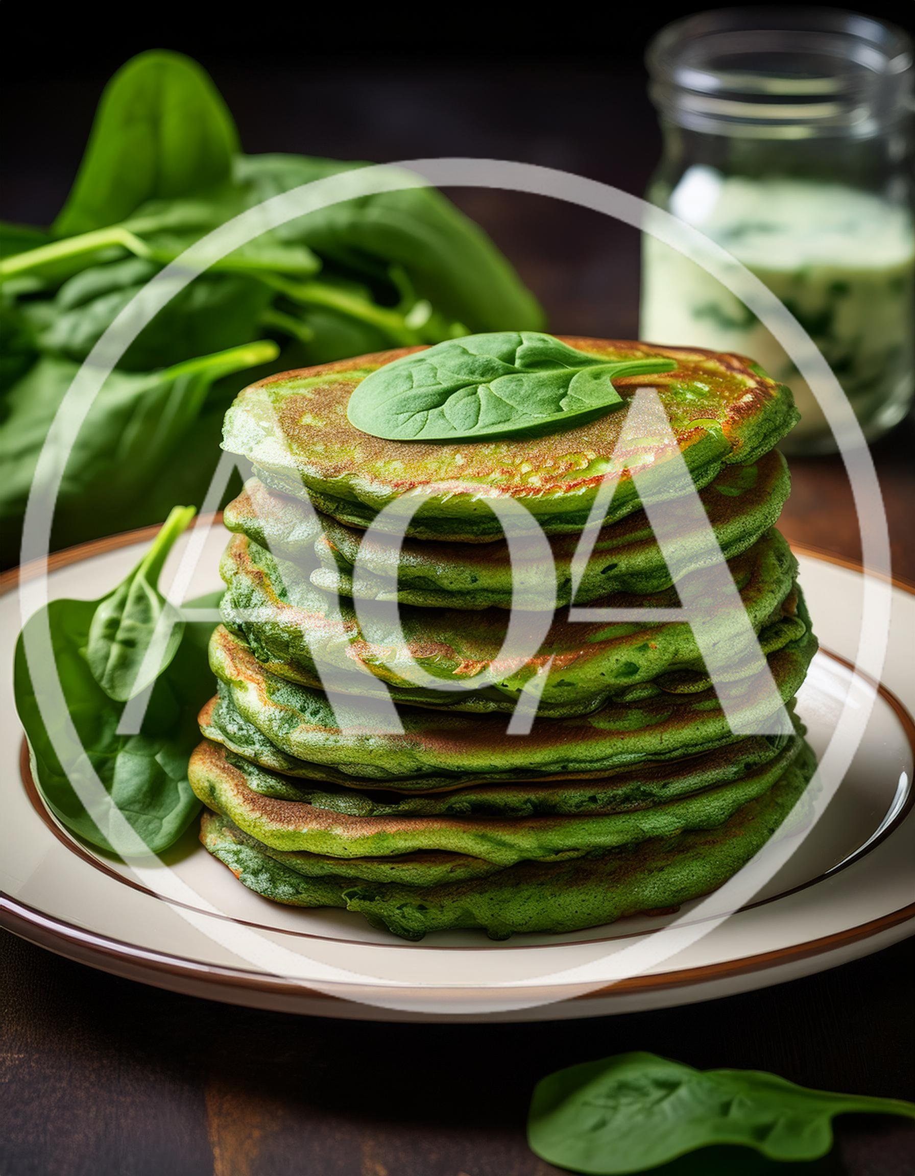 Stack of Vibrant Green Spinach Pancakes on Plate