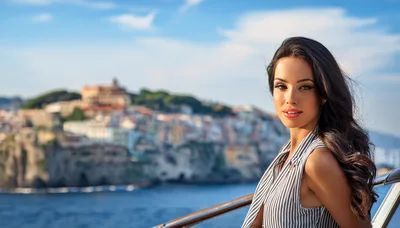 Beautiful Woman Posing On A Cruise Ship Deck