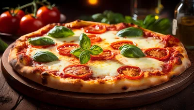 Fresh Margherita Pizza With Basil And Tomatoes