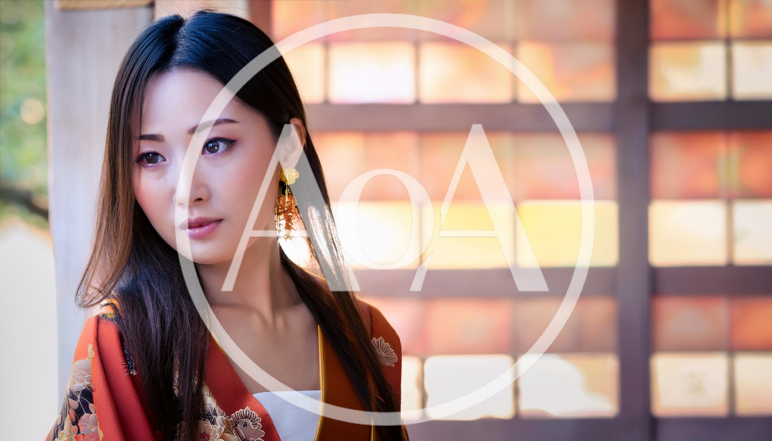 Young Asian Woman Wearing Traditional Kimono In Japanese Setting